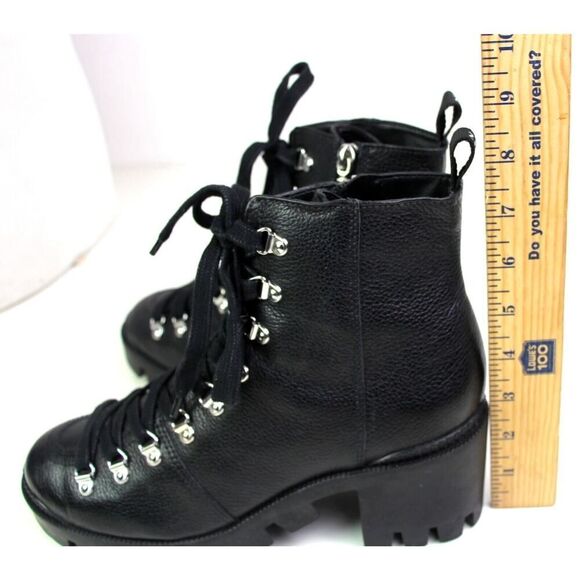 Schutz BLACK GENUINE LEATHER MID HEEL LACE UP ZIP ROUND TOE ANKLE BOOTS Sz 6.5B - Picture 8 of 9